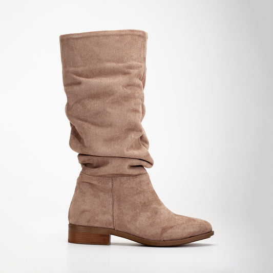 Maribel - Dark Beige Suede Slouchy Boots