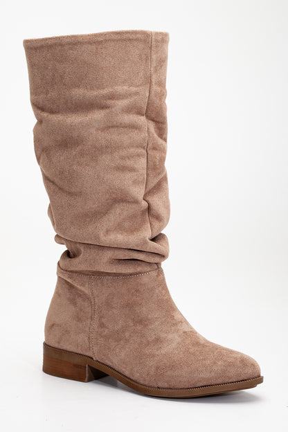 Maribel - Dark Beige Suede Slouchy Boots