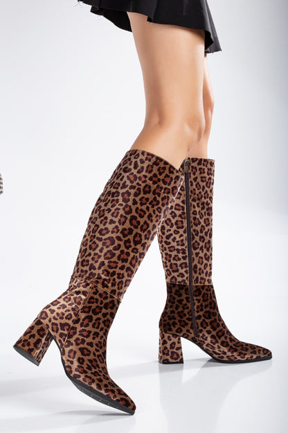 Liza - Leopard Brown Print Knee High Boot