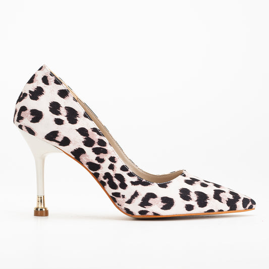 Raven - White Leopard Suede Pointed Toe Stiletto Pump