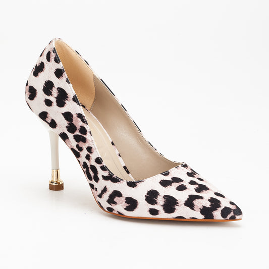 Raven - Zapatos de Tacón Stiletto de Ante Leopardo Blanco con Punta Fina
