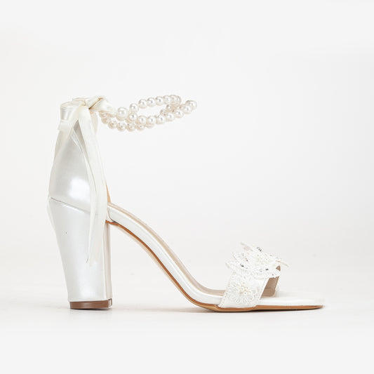 Helene - Ivory Lace Bridal Heels with Pearls