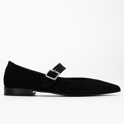 Willow - Black Suede Leather Mary Jane Flats (Women)