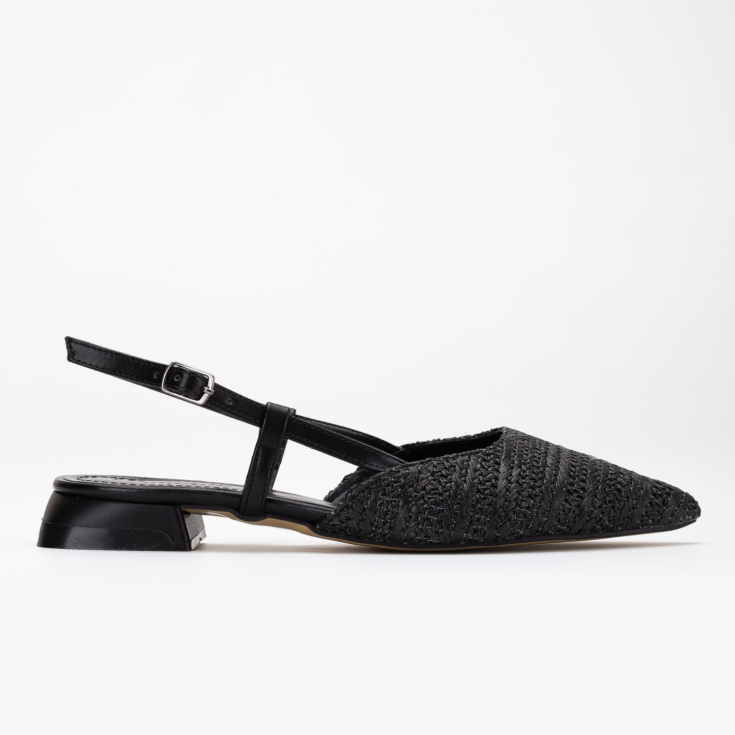 Riley - Black Woven Slingback Flats