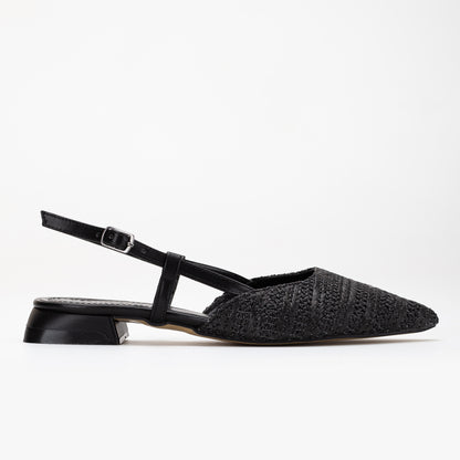 Riley - Black Woven Slingback Flats