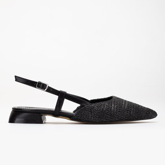 Riley - Black Woven Slingback Flats