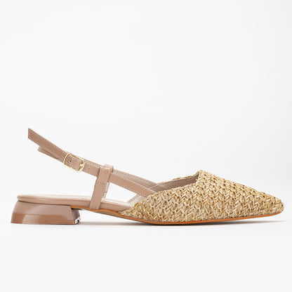 Riley - Beige Woven Slingback Flats