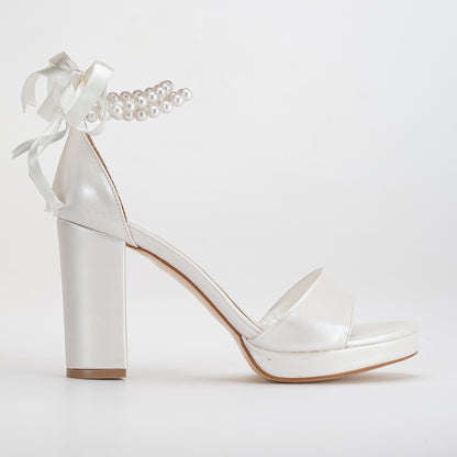 Renee - Ivory Platform Sandals with Pearls