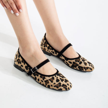 Emilie - Leopard Suede Mary Jane Flats
