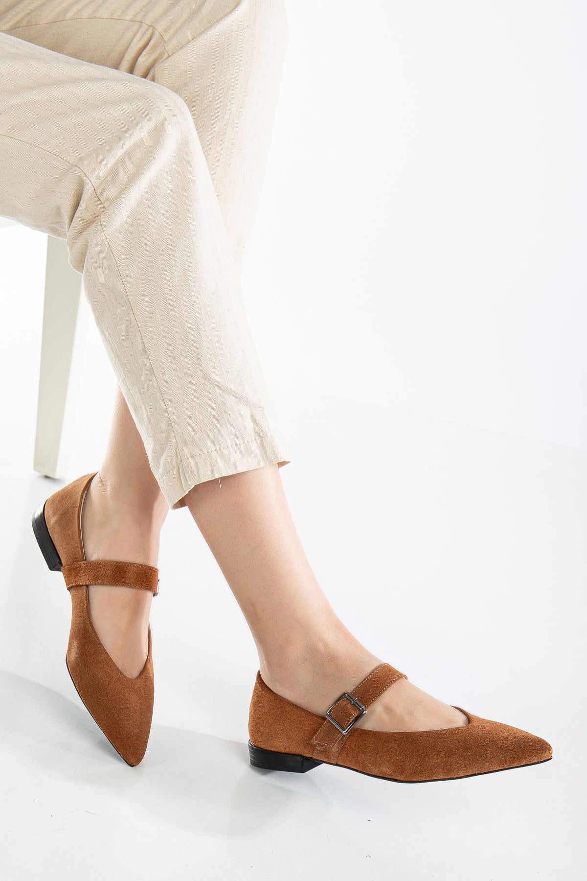 Willow - Cognac Brown Suede Leather Mary Jane Flats (Women)