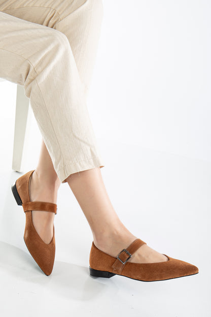 Willow - Cognac Brown Suede Leather Mary Jane Flats (Women)