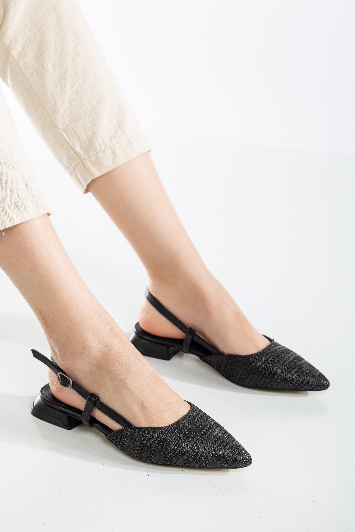 Riley - Black Woven Slingback Flats