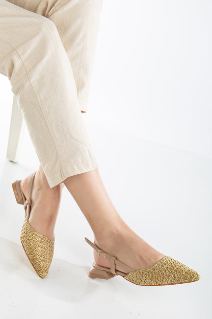 Riley - Beige Woven Slingback Flats