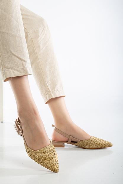 Riley - Beige Woven Slingback Flats