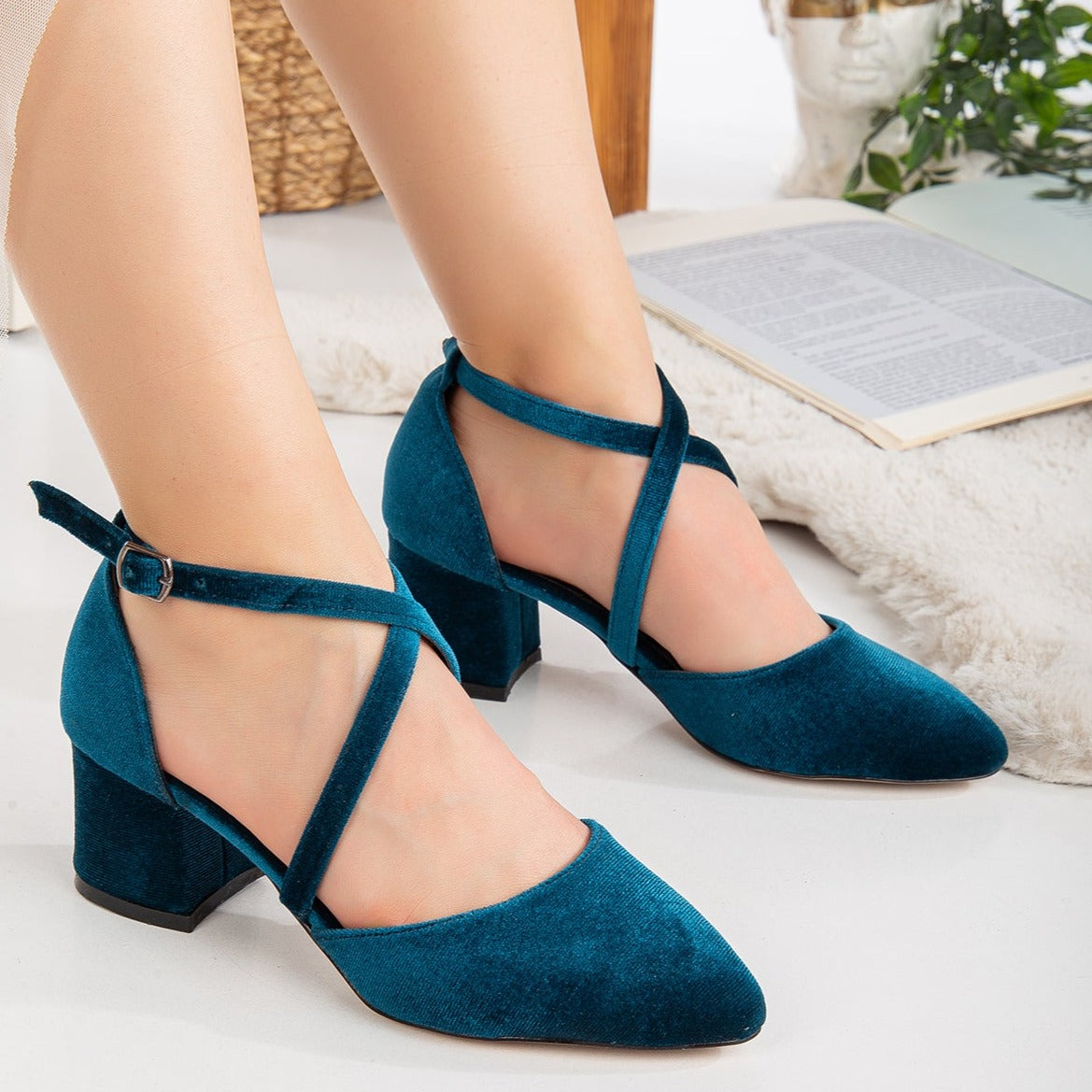 Dolly - Teal Blue Velvet Heels