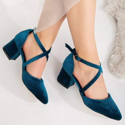 Dolly - Teal Blue Velvet Heels