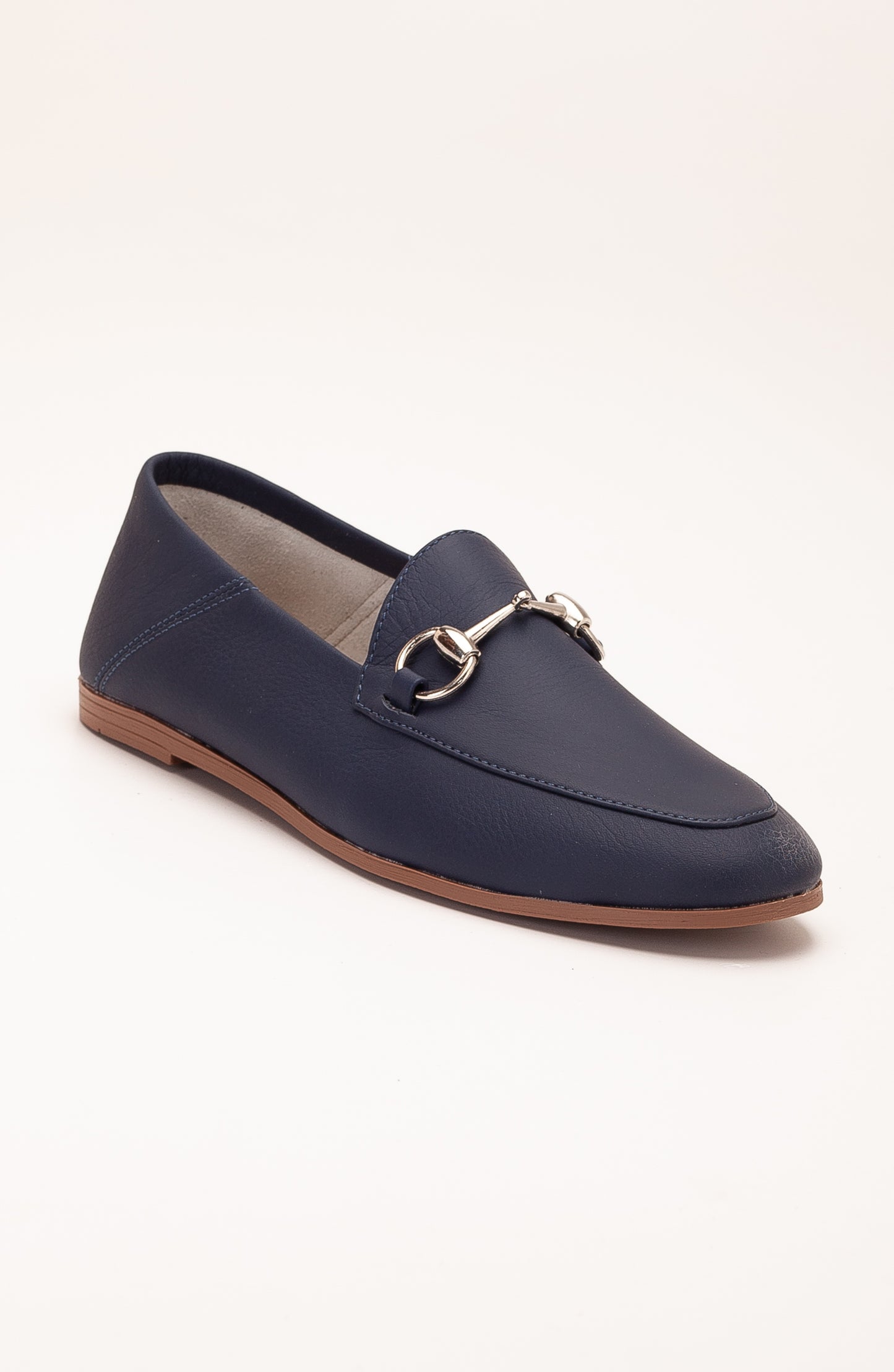 Penny - Navy Blue Leather Horsebit Loafers