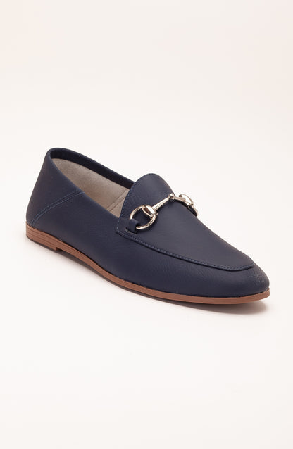Penny - Navy Blue Leather Horsebit Loafers