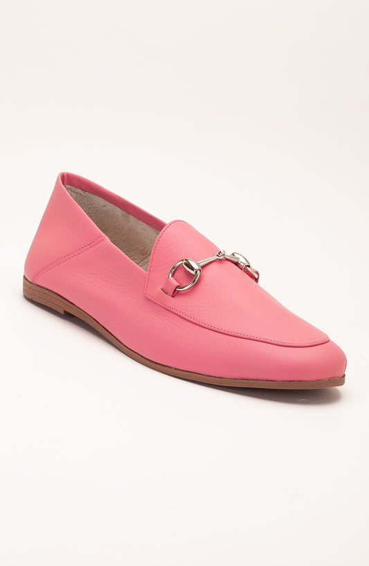 Penny - Pink Leather Horsebit Loafers