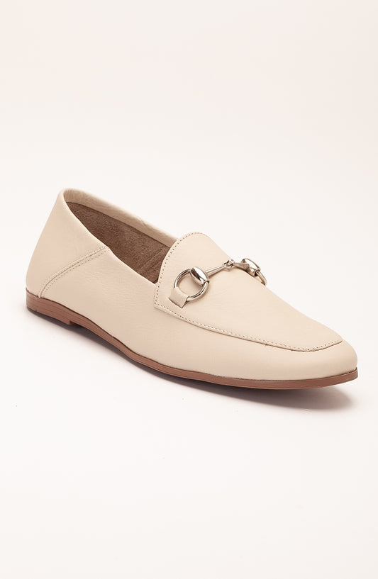 Penny - Beige Leather Horsebit Loafers