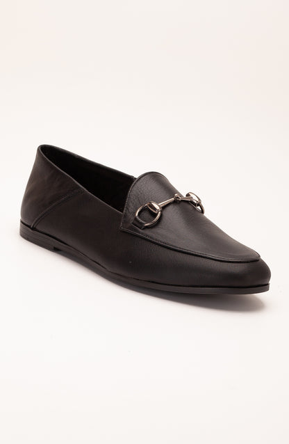 Penny - Black Leather Horsebit Loafers