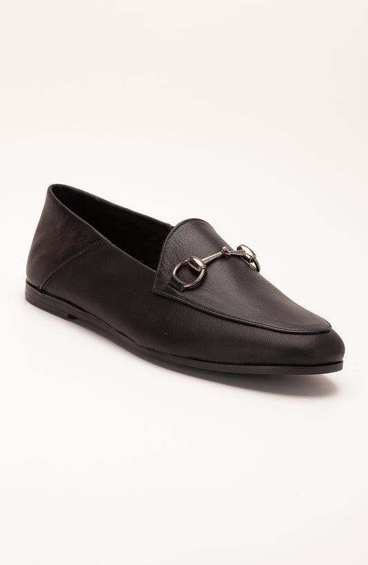 Penny - Black Leather Horsebit Loafers