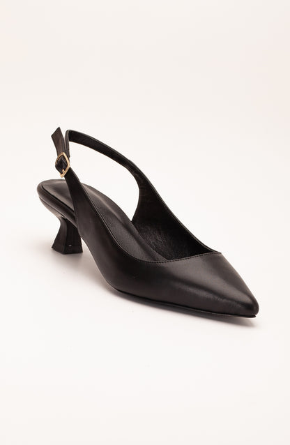 Lety - Black Leather Slingback Pumps (Women)