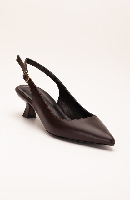 Lety - Brown Leather Slingback Pumps (Women)