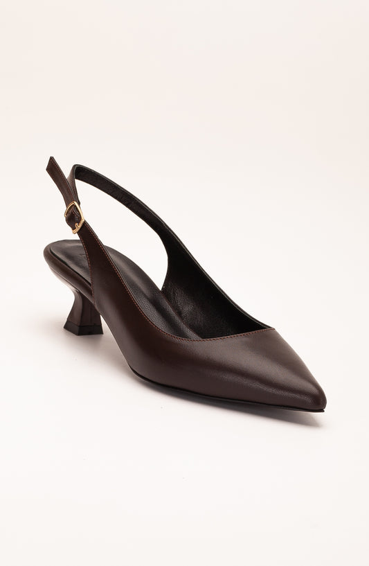 Lety - Brown Leather Slingback Pumps (Women)
