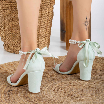 Melissa - Mint Green Sandals with Pearls