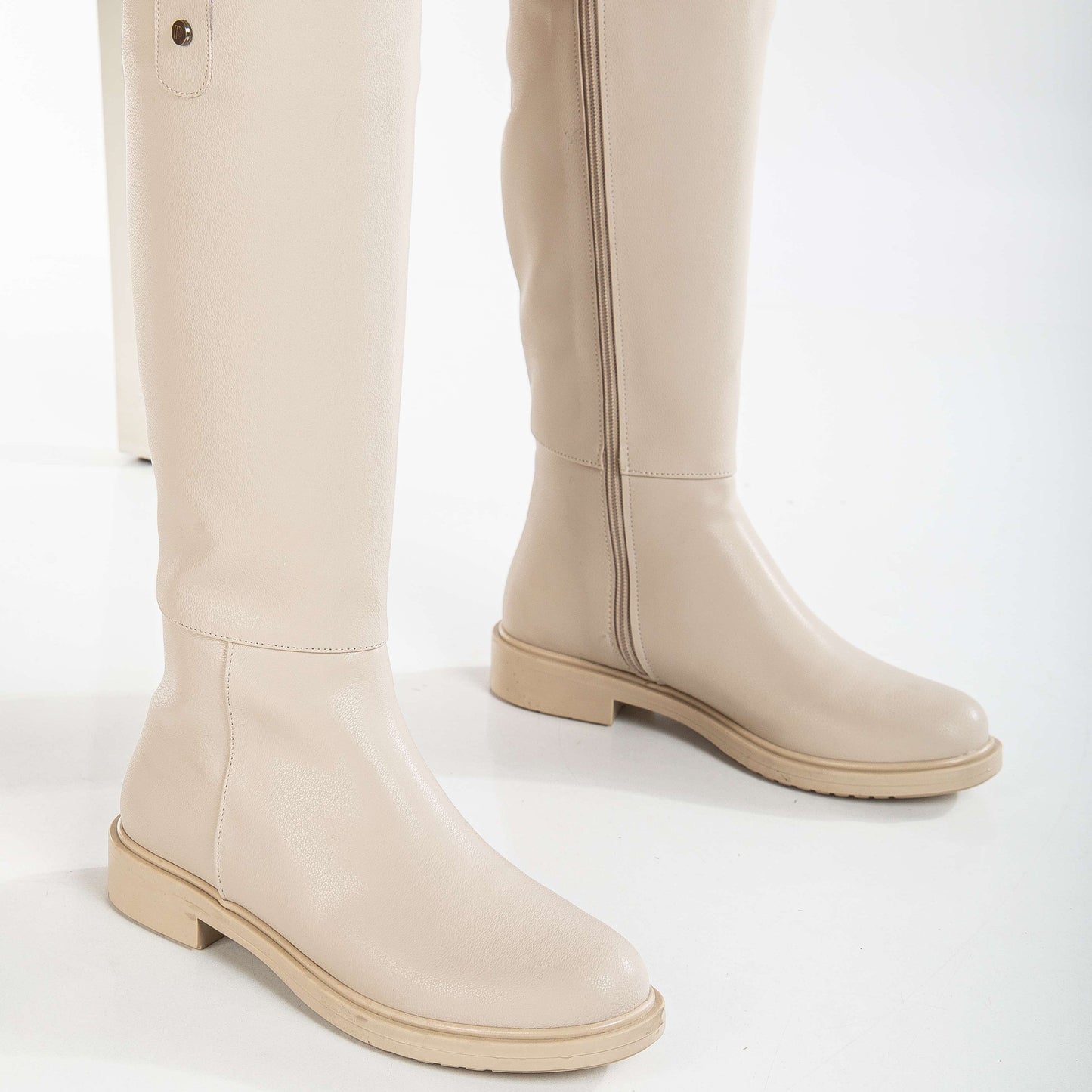 Maeve - Beige Knee High Rain Boots