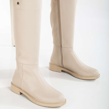 Maeve - Beige Knee High Rain Boots
