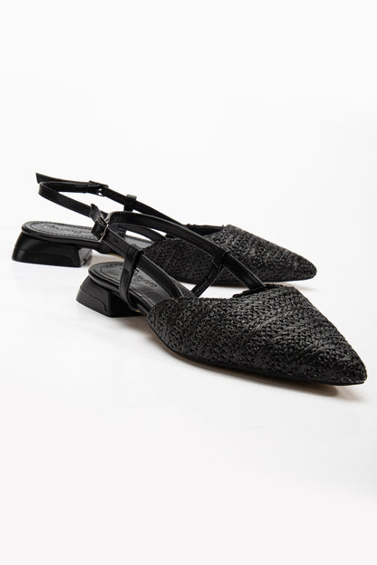 Riley - Black Woven Slingback Flats