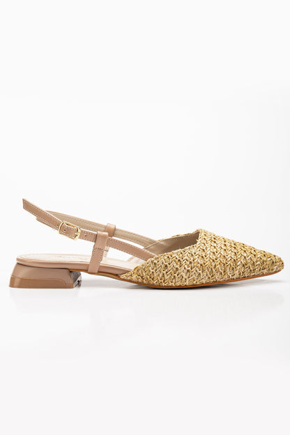 Riley - Beige Woven Slingback Flats