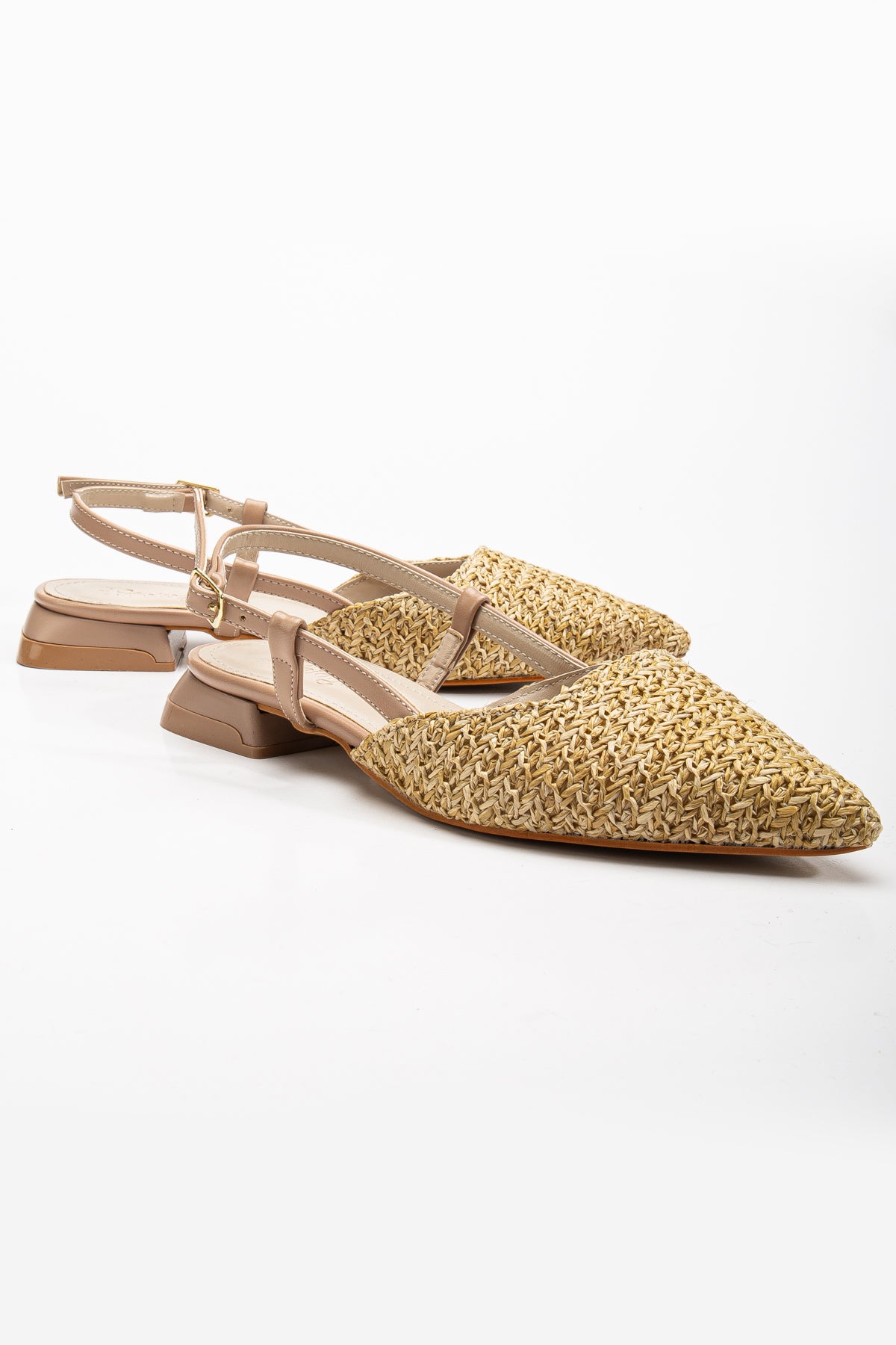 Riley - Beige Woven Slingback Flats