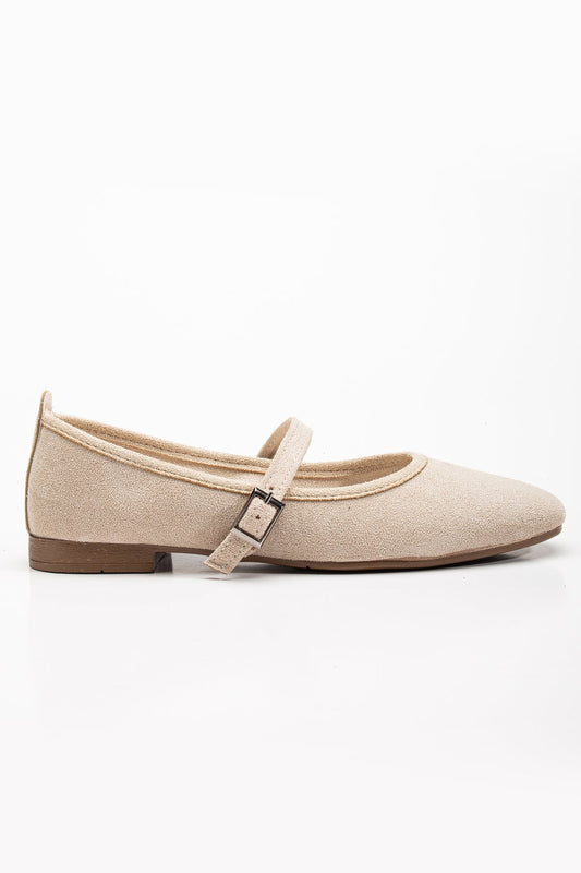 Emilie - Beige Suede Mary Jane Flats