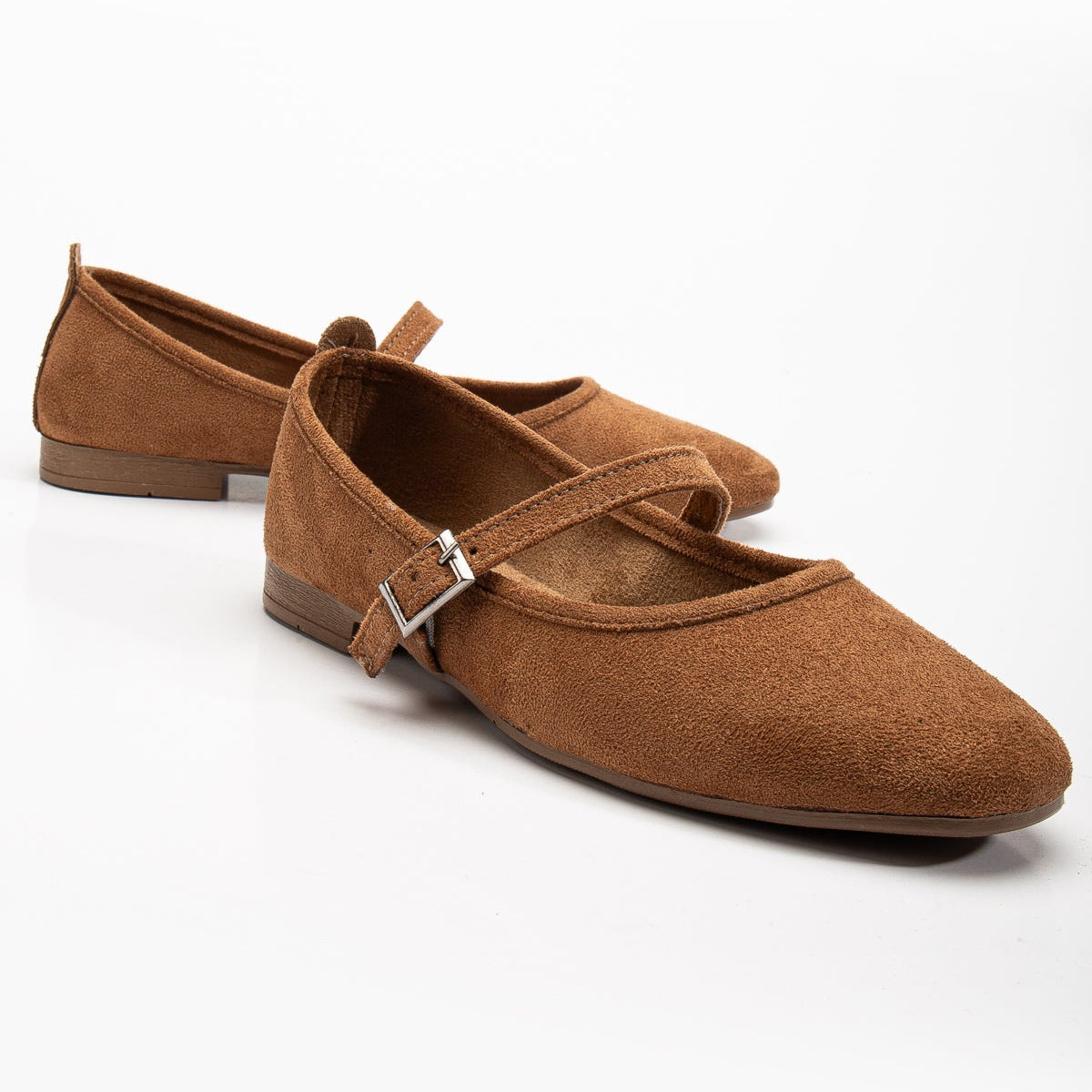 Emilie - Cognac Brown Suede Mary Jane Flats