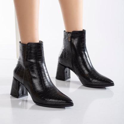 Lilith - Black Crocodile Ankle Boots