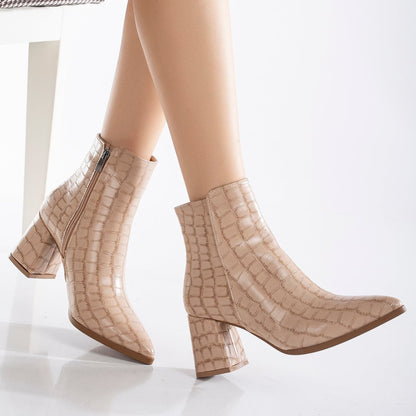Lilith - Cream Crocodile Ankle Boots