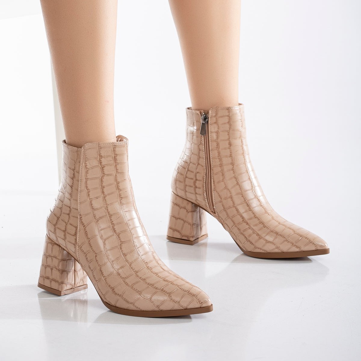 Lilith - Cream Crocodile Ankle Boots