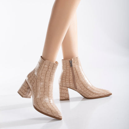 Lilith - Cream Crocodile Ankle Boots