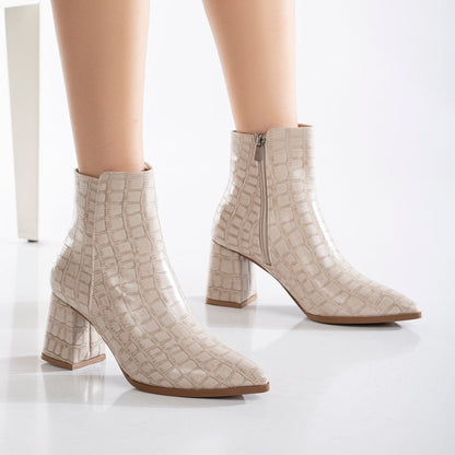 Lilith - Beige Crocodile Ankle Boots