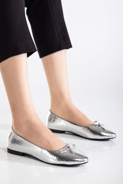 Amy - Silver Ballerina Flats