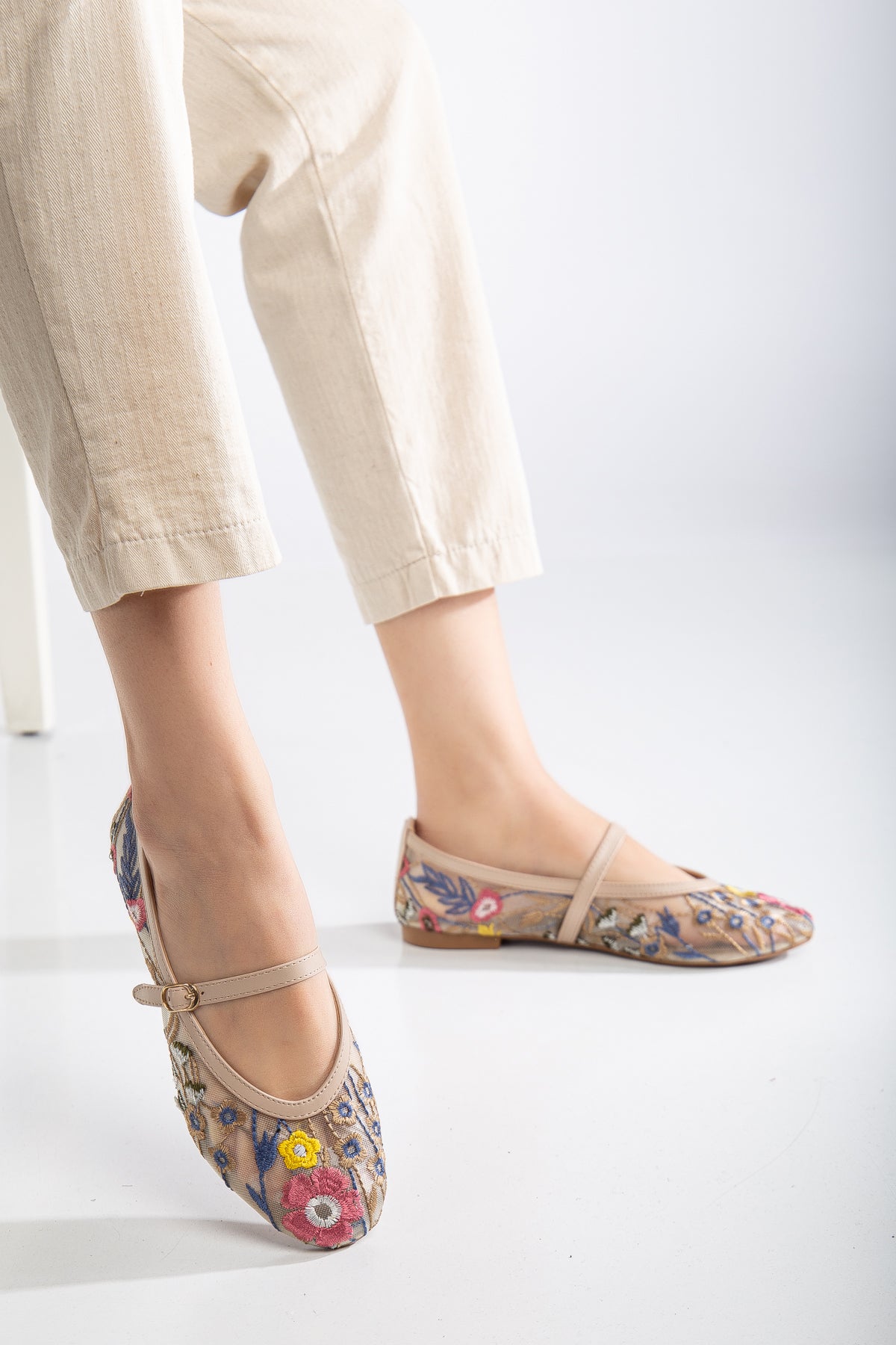 Fauna - Beige Mesh Mary Jane Flats