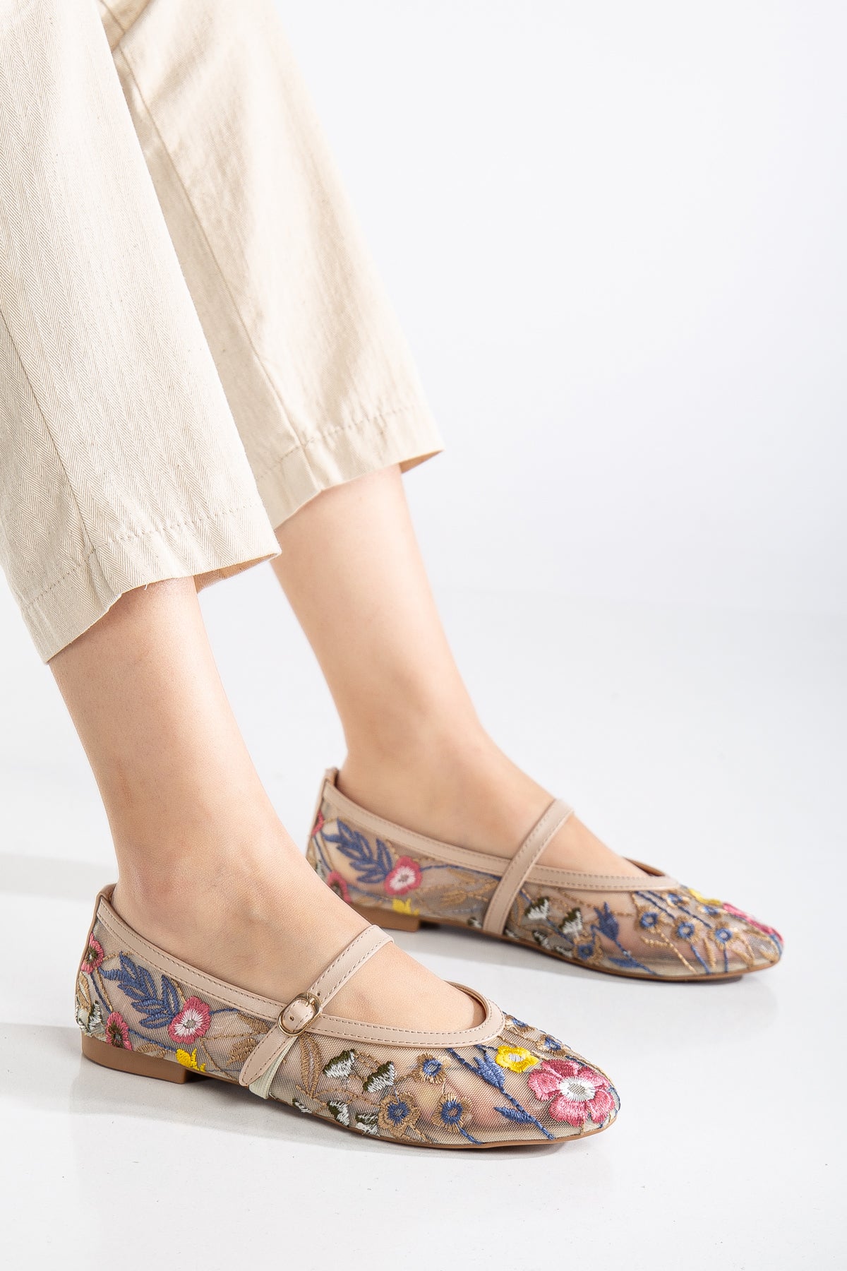 Fauna - Beige Mesh Mary Jane Flats