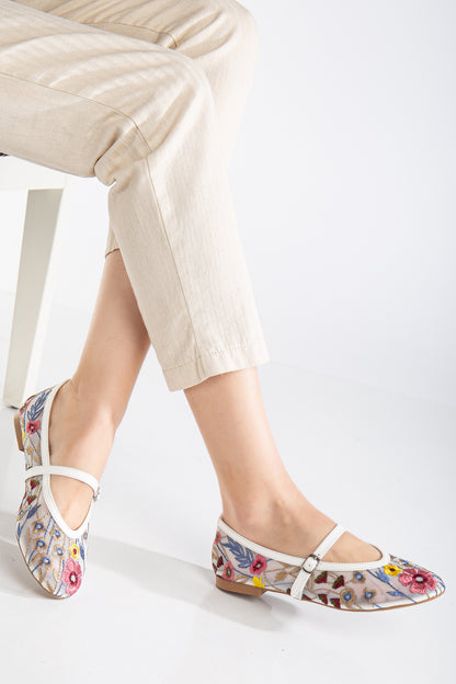 Fauna - White Mesh Mary Jane Flats