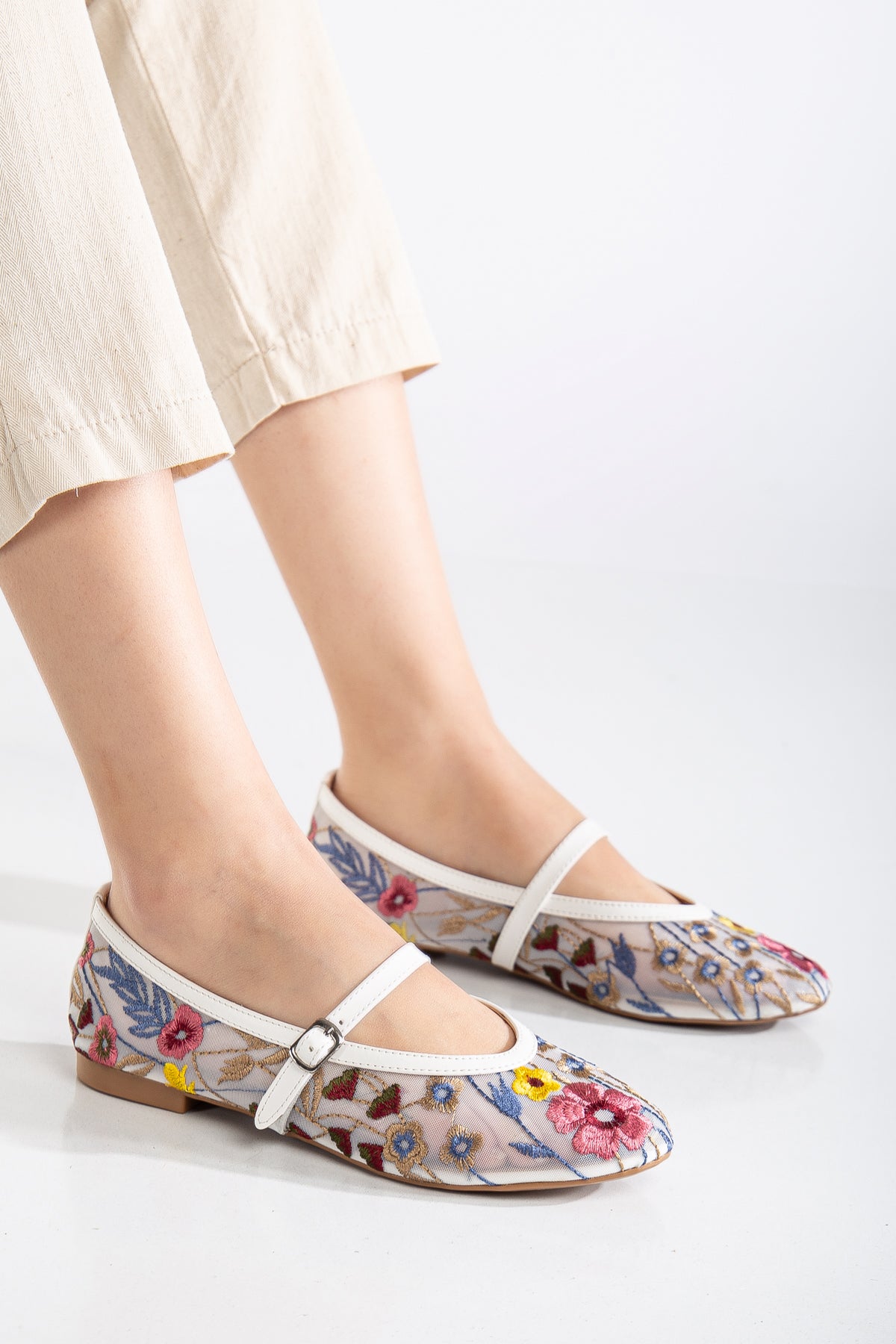 Fauna - White Mesh Mary Jane Flats