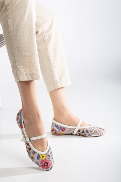 Fauna - White Mesh Mary Jane Flats