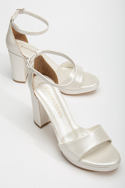 Blair - Ivory Platform Sandals with Pearls