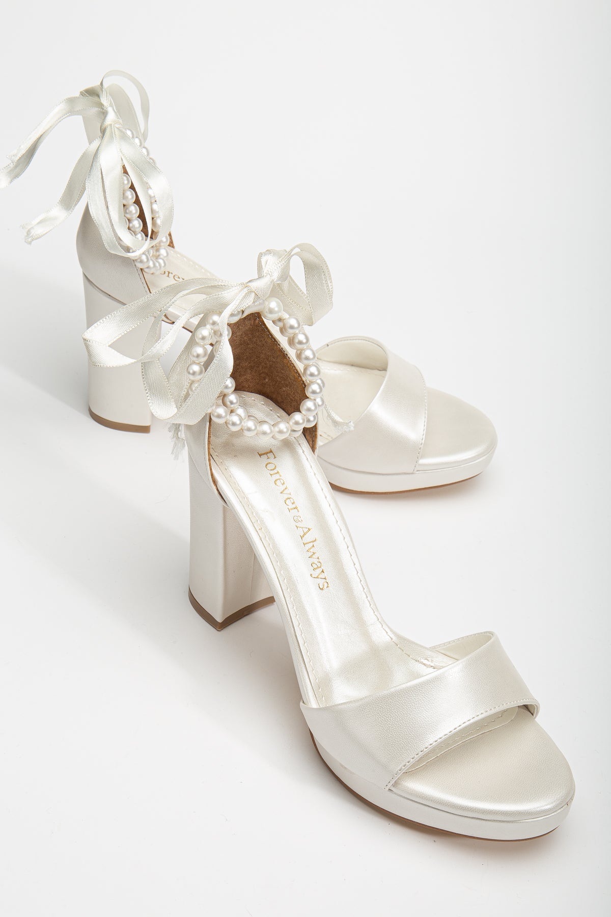 Renee - Ivory Platform Sandals with Pearls